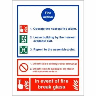 Rigid Plastic &lpar;1mm&rpar; 3 Point Fire Action Notice Sign - "In Event Of Fire Break Glass"