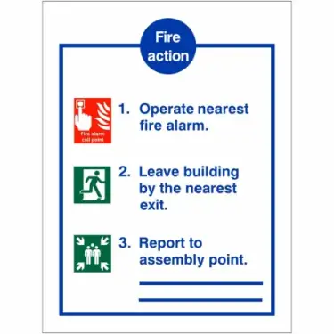 Click Here To Enlarge This Photo Of Self Adhesive Vinyl 3 Point Fire Action Notice Sign