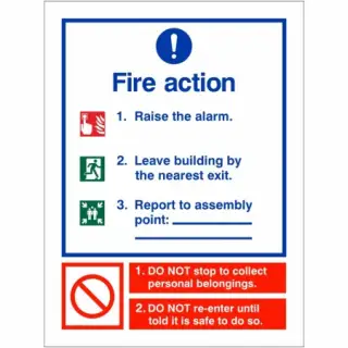 Rigid Plastic &lpar;1mm&rpar; 3 Point Fire Action Notice Sign - Raise The Alarm &lpar;Assembly Pt Writable&rpar;