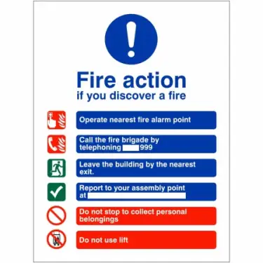 Click Here To Enlarge This Photo Of Self Adhesive Vinyl Fire Action Notice Sign - "If You Discover a Fire"