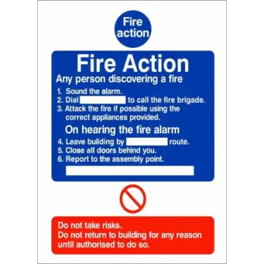 Click Here To Enlarge This Photo Of Rigid Plastic &lpar;1mm&rpar; 6 Point Fire Action Notice Sign - Any Person Discovering a Fire