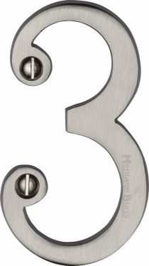 Click Here To Enlarge This Photo Of C1560 3-SN Heritage Brass Numeral 3 Face Fix 76mm &lpar;3"&rpar; Satin Nickel Finish
