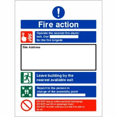 Click Here To Enlarge This Photo Of Self Adhesive Vinyl Fire Action Construction Site Notice Sign