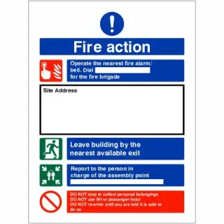 Self Adhesive Vinyl Fire Action Construction Site Notice Sign