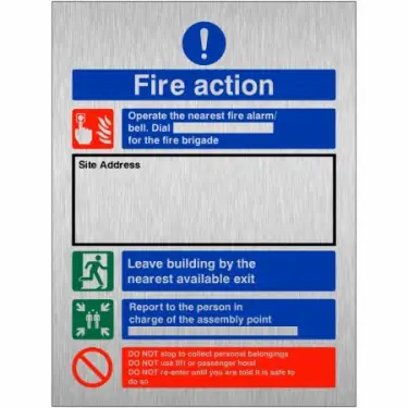 Click Here To Enlarge This Photo Of Brushed Aluminium &lpar;3mm&rpar; Fire Action Construction Site Notice Sign