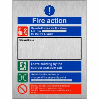 Brushed Aluminium &lpar;3mm&rpar; Fire Action Construction Site Notice Sign