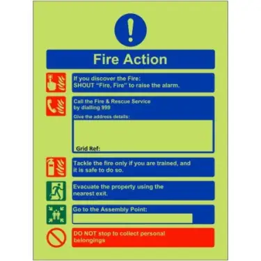 Click Here To Enlarge This Photo Of Photoluminescent &lpar;Glow in the Dark&rpar; Self Adhesive &lpar;Class C&rpar; Shout Fire Fire - Fire Action Notice Sign &lpar;For Holiday Lets&rpar;