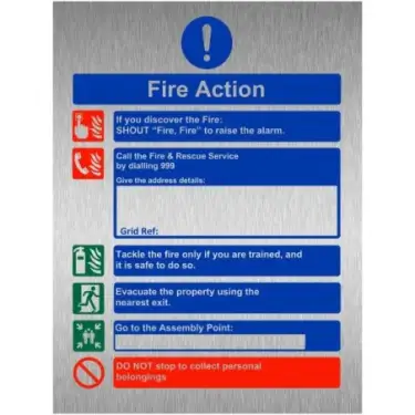 Click Here To Enlarge This Photo Of Brushed Aluminium &lpar;3mm&rpar; Shout Fire Fire - Fire Action Notice Sign &lpar;For Holiday Lets&rpar;