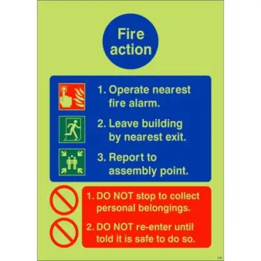 Click Here To Enlarge This Photo Of Photoluminescent &lpar;Glow in the Dark&rpar; Rigid Plastic &lpar;Class C&rpar; Operate Nearest Fire Alarm Sign