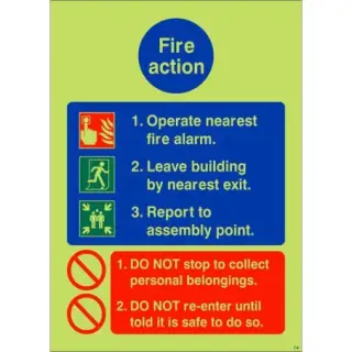 Photoluminescent &lpar;Glow in the Dark&rpar; Rigid Plastic &lpar;Class C&rpar; Operate Nearest Fire Alarm Sign