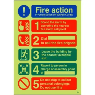 Photoluminescent &lpar;Glow in the Dark&rpar; Rigid Plastic &lpar;Class C&rpar; If You Discover or Suspect a Fire Sign