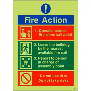 Photoluminescent &lpar;Glow in the Dark&rpar; Self Adhesive &lpar;Class C&rpar; Operate Nearest Fire Alarm Call Point Sign