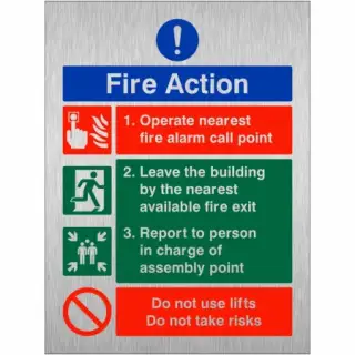 Brushed Aluminium &lpar;3mm&rpar; Operate Nearest Fire Alarm Call Point Sign