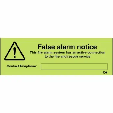 Click Here To Enlarge This Photo Of Photoluminescent &lpar;Glow in the Dark&rpar; Self Adhesive &lpar;Class C&rpar; False Alarm Notice Sign - 150mm x 50mm