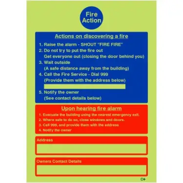 Click Here To Enlarge This Photo Of Photoluminescent &lpar;Glow in the Dark&rpar; Self Adhesive &lpar;Class C&rpar; Hotel Guest House Fire Action Notice Sign