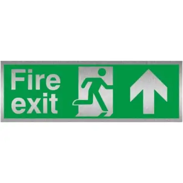Click Here To Enlarge This Photo Of Brushed Aluminium &lpar;3mm&rpar; Fire Exit Arrow Up Sign