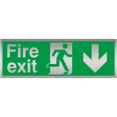 Click Here To Enlarge This Photo Of Brushed Aluminium &lpar;3mm&rpar; Fire Exit Arrow Down Sign
