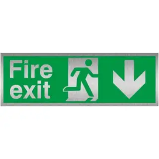 Brushed Aluminium &lpar;3mm&rpar; Fire Exit Arrow Down Sign