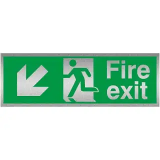 Brushed Aluminium &lpar;3mm&rpar; Fire Exit Arrow Down Left Sign