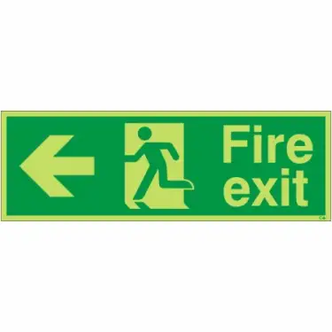 Click Here To Enlarge This Photo Of Photoluminescent &lpar;Glow in the Dark&rpar; Self Adhesive &lpar;Class C&rpar; Fire Exit Left Sign