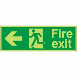 Photoluminescent &lpar;Glow in the Dark&rpar; Self Adhesive &lpar;Class C&rpar; Fire Exit Left Sign