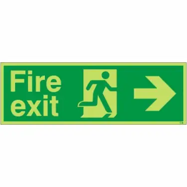 Click Here To Enlarge This Photo Of Photoluminescent &lpar;Glow in the Dark&rpar; Self Adhesive &lpar;Class C&rpar; Fire Exit Right Sign