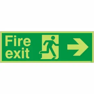 Photoluminescent &lpar;Glow in the Dark&rpar; Self Adhesive &lpar;Class C&rpar; Fire Exit Right Sign