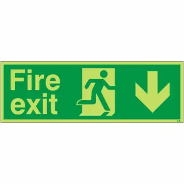 Click Here To Enlarge This Photo Of Photoluminescent &lpar;Glow in the Dark&rpar; Self Adhesive &lpar;Class C&rpar; Fire Exit Down Sign