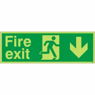 Photoluminescent &lpar;Glow in the Dark&rpar; Self Adhesive &lpar;Class C&rpar; Fire Exit Down Sign