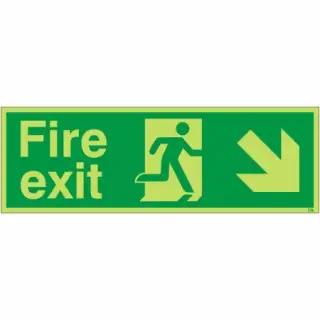 Photoluminescent &lpar;Glow in the Dark&rpar; Rigid Plastic &lpar;Class C&rpar; Fire Exit Down Right Sign
