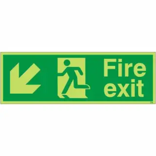 Photoluminescent &lpar;Glow in the Dark&rpar; Rigid Plastic &lpar;Class C&rpar; Fire Exit Down Left Sign