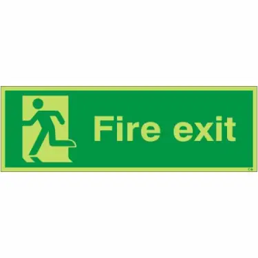 Click Here To Enlarge This Photo Of Photoluminescent &lpar;Glow in the Dark&rpar; Rigid Plastic &lpar;Class C&rpar; Final Exit Running Man Left Sign