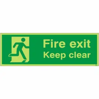 Photoluminescent &lpar;Glow in the Dark&rpar; Rigid Plastic &lpar;Class C&rpar; Final Fire Exit Keep Clear Sign