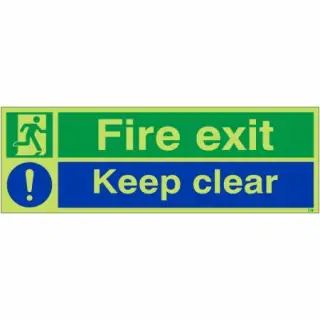 Photoluminescent &lpar;Glow in the Dark&rpar; Rigid Plastic &lpar;Class C&rpar; Fire Exit Keep Clear Sign