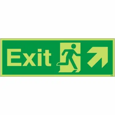 Click Here To Enlarge This Photo Of Photoluminescent &lpar;Glow in the Dark&rpar; Self Adhesive &lpar;Class C&rpar; Exit Arrow Up Right Sign