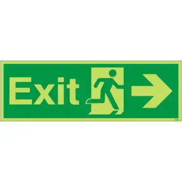 Click Here To Enlarge This Photo Of Photoluminescent &lpar;Glow in the Dark&rpar; Rigid Plastic &lpar;Class C&rpar; Exit Arrow Right Sign