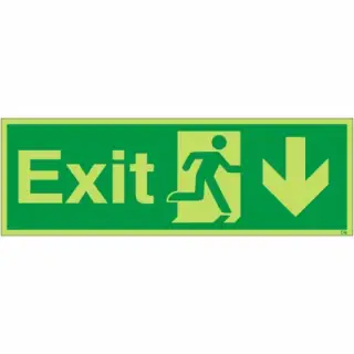 Photoluminescent &lpar;Glow in the Dark&rpar; Rigid Plastic &lpar;Class C&rpar; Exit Arrow Down Sign