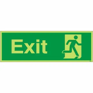 Photoluminescent &lpar;Glow in the Dark&rpar; Rigid Plastic &lpar;Class C&rpar; Exit Running Man Right Sign