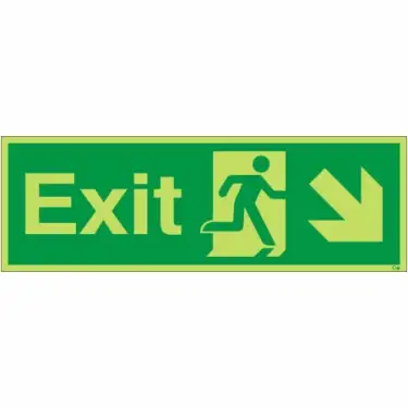 Click Here To Enlarge This Photo Of Photoluminescent &lpar;Glow in the Dark&rpar; Rigid Plastic &lpar;Class C&rpar; Exit Arrow Down Right Sign