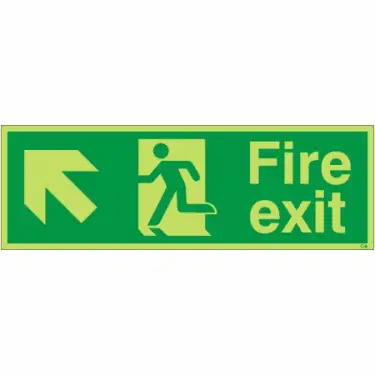 Click Here To Enlarge This Photo Of Photoluminescent &lpar;Glow in the Dark&rpar; Rigid Plastic &lpar;Class C&rpar; Fire Exit Arrow Up Left Sign