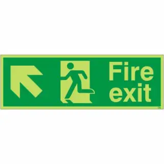 Photoluminescent &lpar;Glow in the Dark&rpar; Rigid Plastic &lpar;Class C&rpar; Fire Exit Arrow Up Left Sign