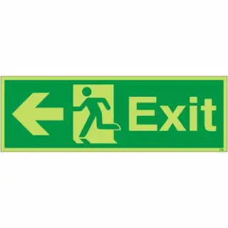 Photoluminescent &lpar;Glow in the Dark&rpar; Self Adhesive &lpar;Class C&rpar; Exit Arrow Left Sign