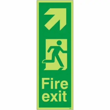 Click Here To Enlarge This Photo Of Photoluminescent &lpar;Glow in the Dark&rpar; Self Adhesive &lpar;Class C&rpar; Fire Exit Arrow Up Right Sign