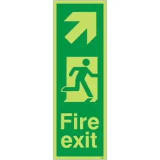 Photoluminescent &lpar;Glow in the Dark&rpar; Self Adhesive &lpar;Class C&rpar; Fire Exit Arrow Up Right Sign