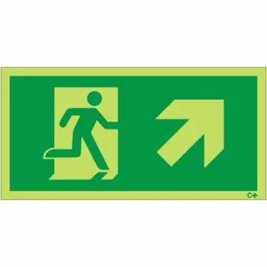 Click Here To Enlarge This Photo Of Photoluminescent &lpar;Glow in the Dark&rpar; Self Adhesive &lpar;Class C&rpar; Fire Exit Symbol Only with Arrow Up Right Sign