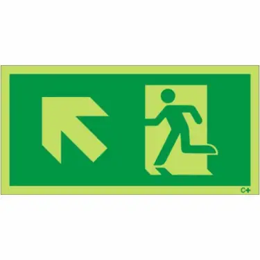 Click Here To Enlarge This Photo Of Photoluminescent &lpar;Glow in the Dark&rpar; Rigid Plastic &lpar;Class C&rpar; Fire Exit Symbol Only with Arrow Up Left Sign