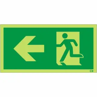 Photoluminescent &lpar;Glow in the Dark&rpar; Self Adhesive &lpar;Class C&rpar; Fire Exit Symbol Only with Arrow Left Sign