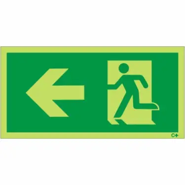 Click Here To Enlarge This Photo Of Photoluminescent &lpar;Glow in the Dark&rpar; Rigid Plastic &lpar;Class C&rpar; Fire Exit Symbol Only with Arrow Left Sign