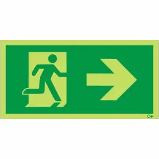 Photoluminescent &lpar;Glow in the Dark&rpar; Self Adhesive &lpar;Class C&rpar; Fire Exit Symbol Only with Arrow Right Sign