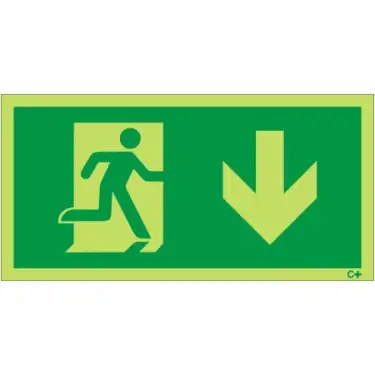 Click Here To Enlarge This Photo Of Photoluminescent &lpar;Glow in the Dark&rpar; Self Adhesive &lpar;Class C&rpar; Fire Exit Symbol Only with Arrow Down Sign